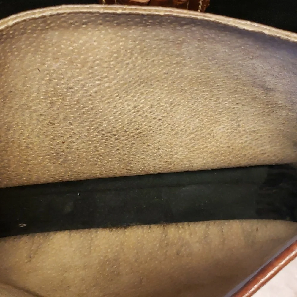 Brahmin vintage satchel crossbody black leather brown embosed croc trim …